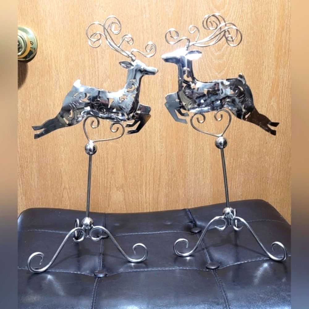 Metal silver reindeer candle holders set 2 pcs. - Picture 7 of 17